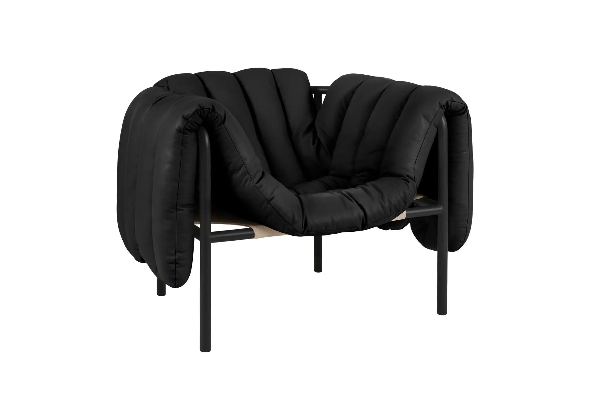Puffy lounge πολυθρόνα, Black leather-black grey Hem