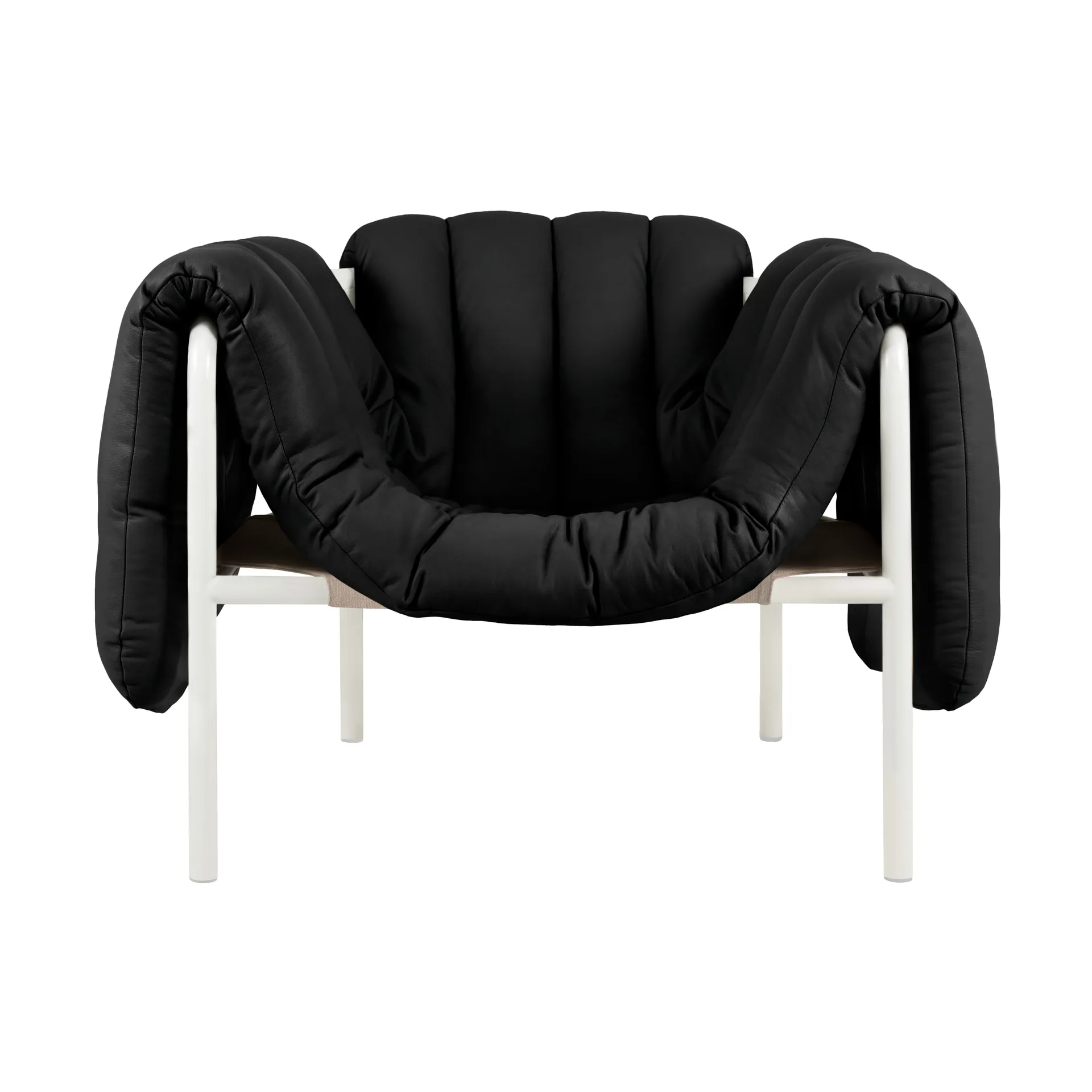 Puffy lounge πολυθρόνα, Black leather-cream Hem