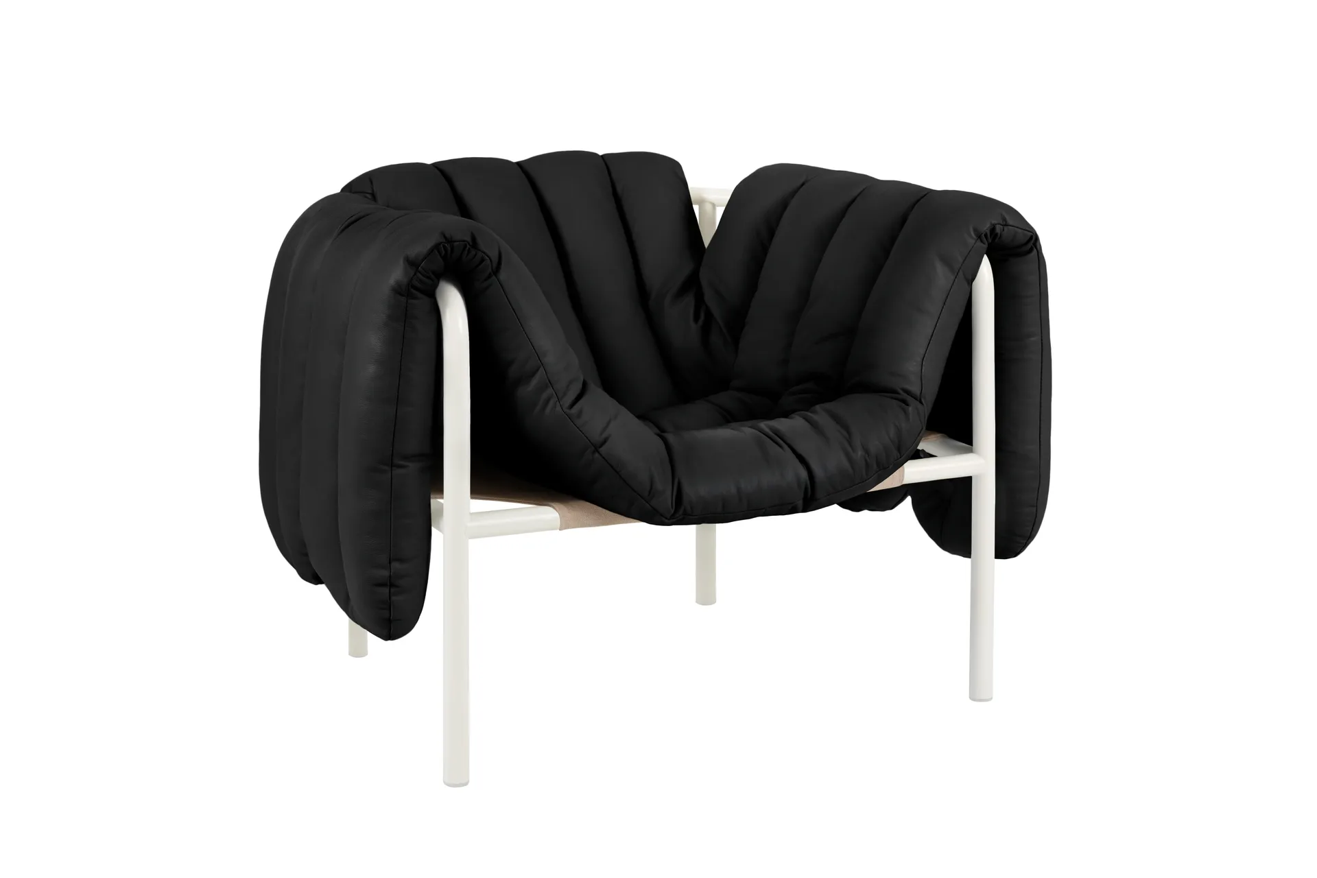 Puffy lounge πολυθρόνα, Black leather-cream Hem