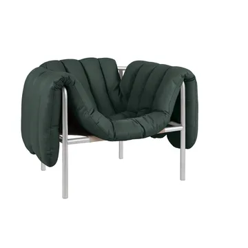 Puffy lounge πολυθρόνα - Dark green leather-Ανοξείδωτο ατσάλι - Hem