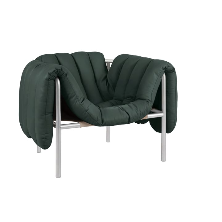 Puffy lounge πολυθρόνα - Dark green leather-Ανοξείδωτο ατσάλι - Hem