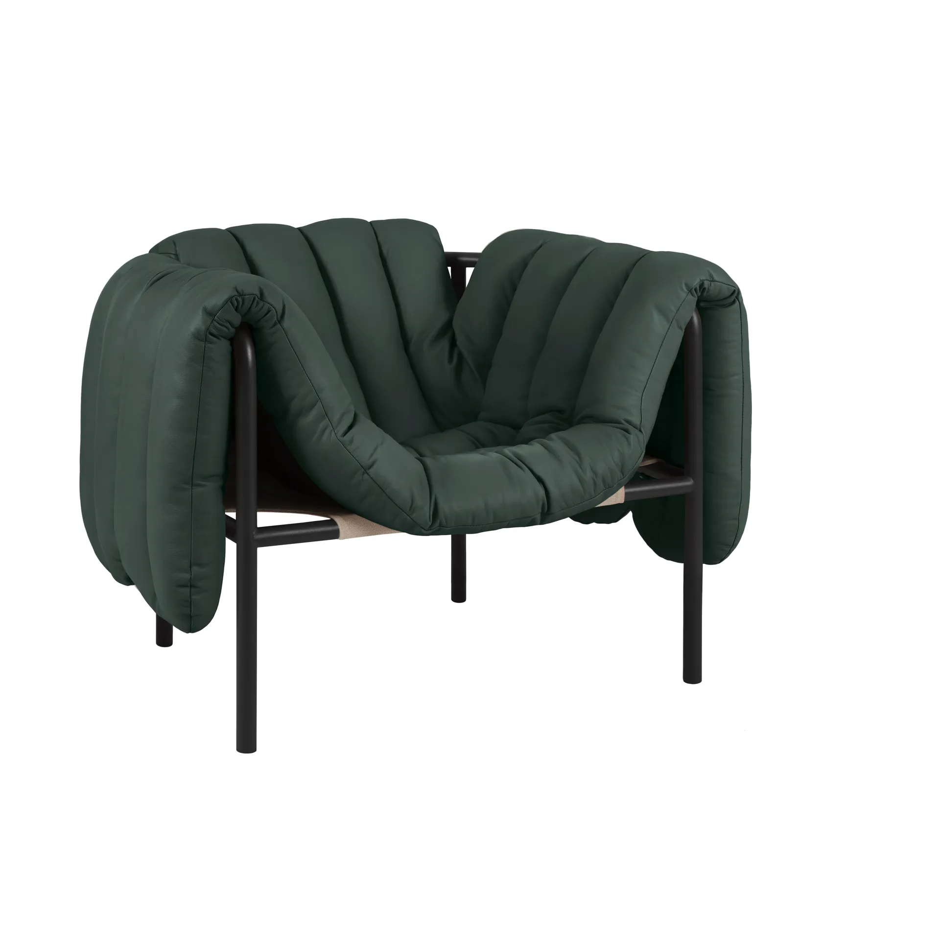 Puffy lounge πολυθρόνα, Dark green leather-black grey Hem