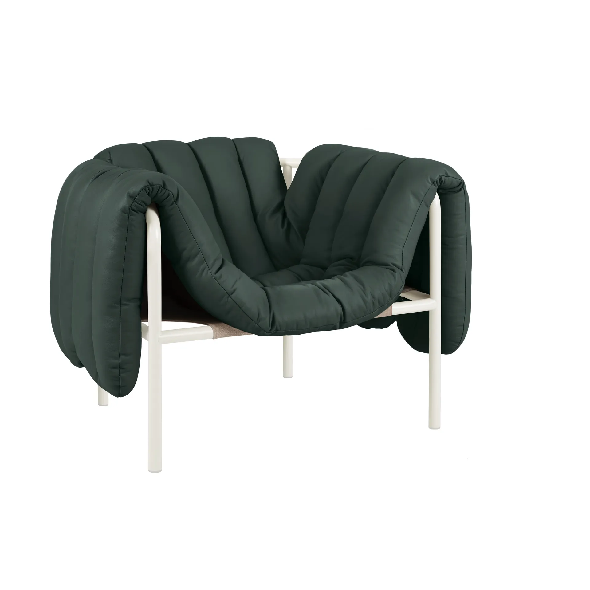Puffy lounge πολυθρόνα, Dark green leather-cream Hem