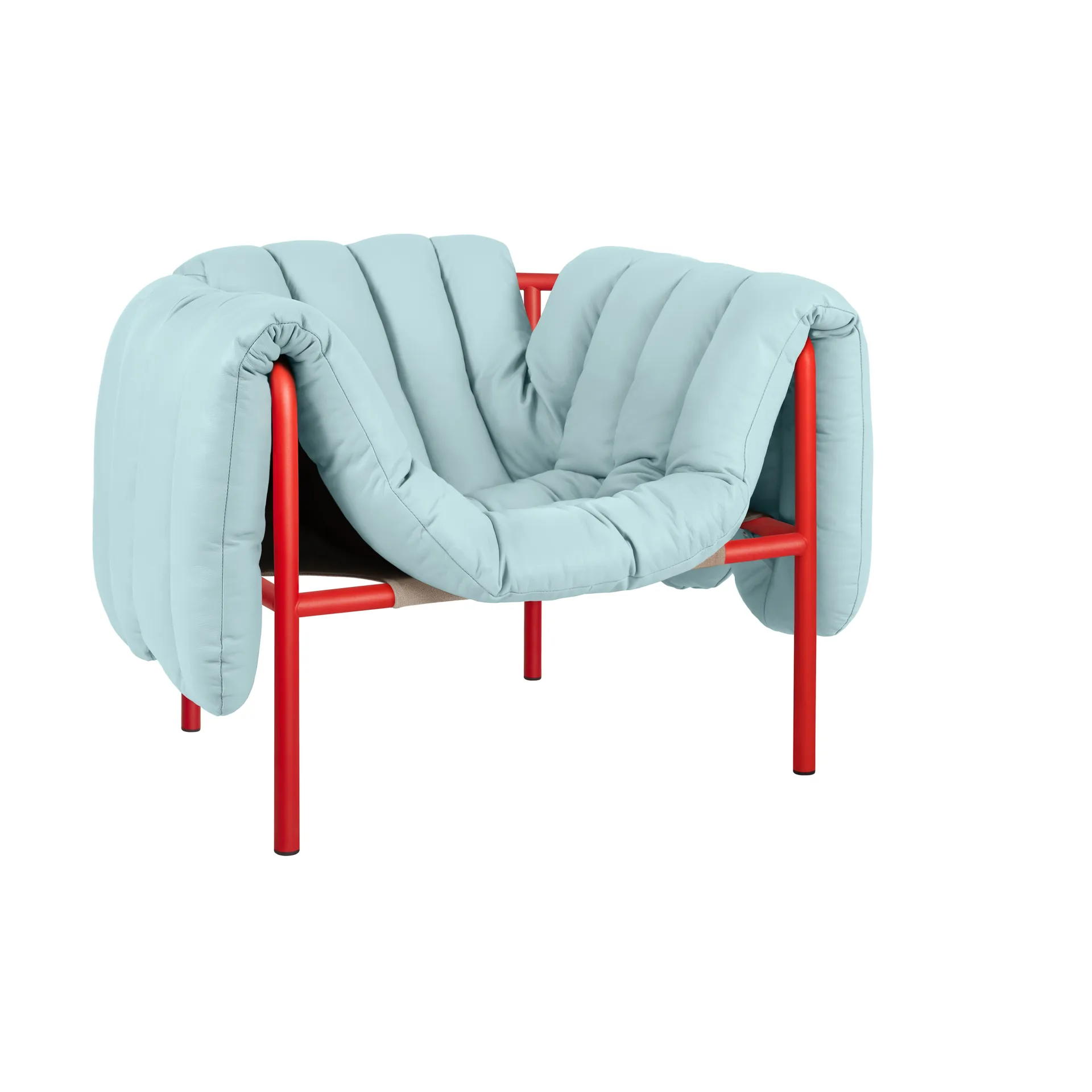 Puffy lounge πολυθρόνα, Light blue leather-traffic red Hem