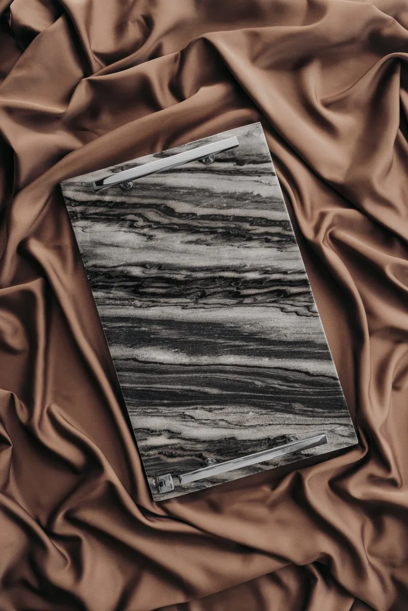 Hilke Collection δίσκος 40,5x25,5 cm, γκρι μάρμαρο-μασίφ ορείχαλκος Hilke Collection