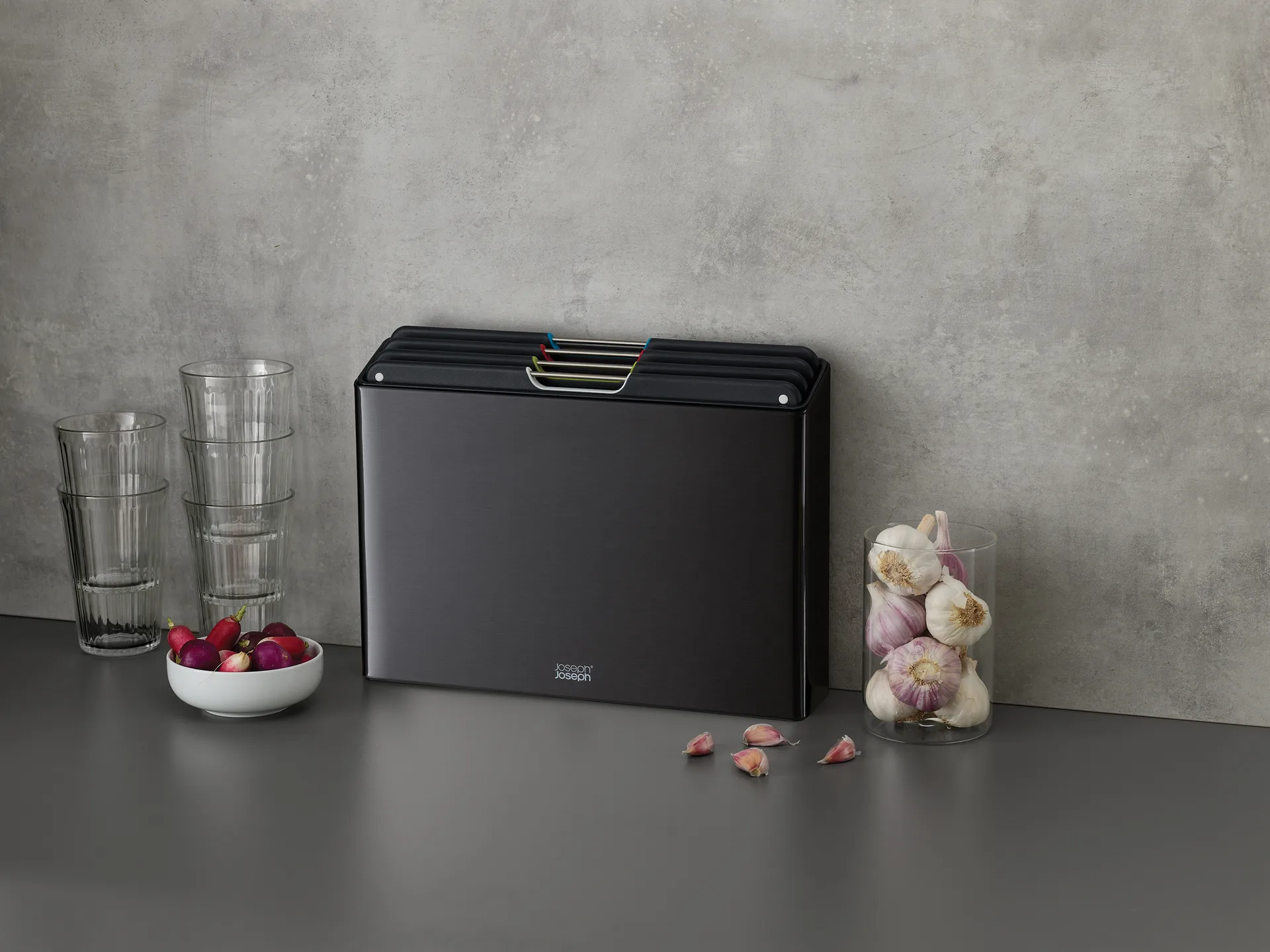 Folio steel ξύλο κοπής 4 τεμαχίων, Μάυρο Joseph Joseph