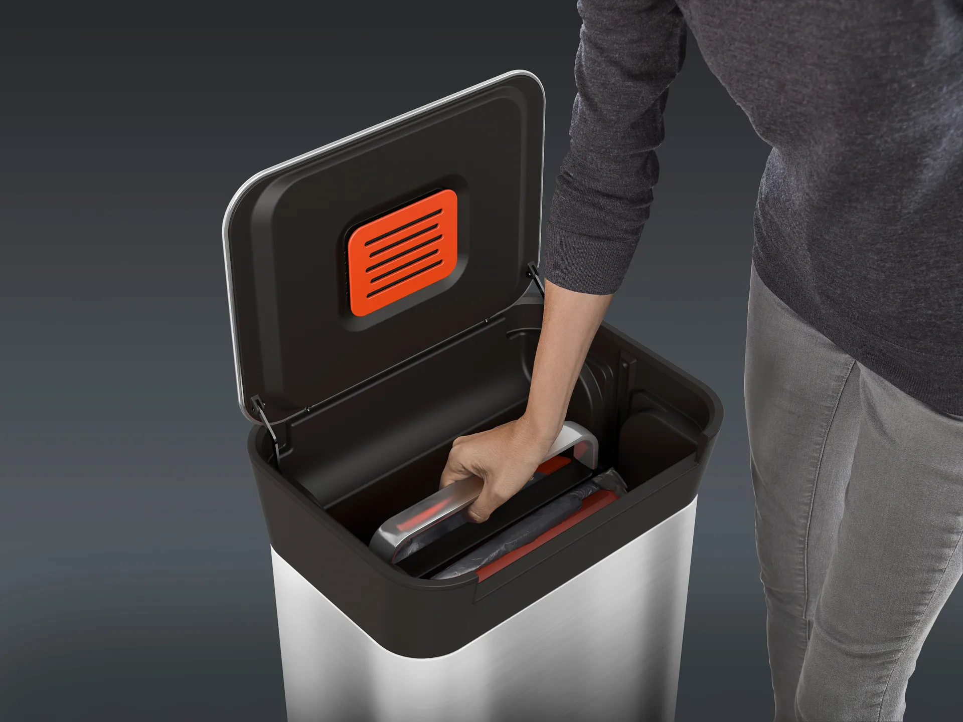 Joseph Joseph Titan κάδος συμπίεσης απορριμμάτων με πεντάλ 30 L, Stainless steel Joseph Joseph