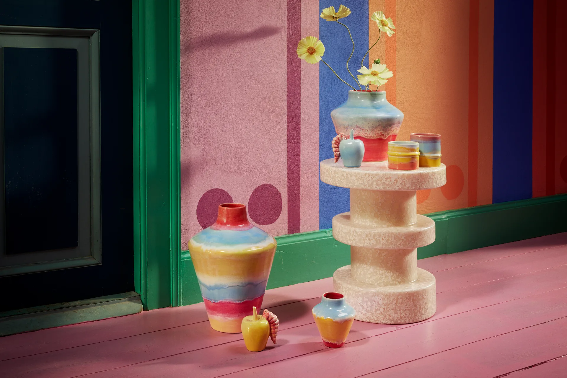 Poppery βάζο με μήλο 32 cm, Ροζ-mint-κίτρινο Kähler