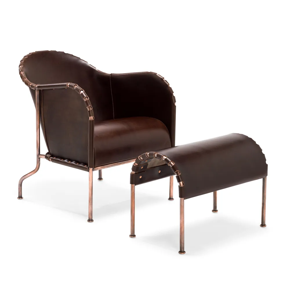 Bruno υποπόδιο, Φυσικό δέρμα φυσικό-μεταλλική βάση ορείχαλκου Källemo