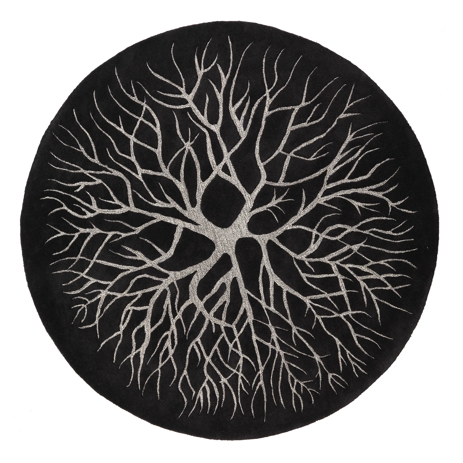 Χειροποίητο χαλί Birds nest με διάμετρο 220 cm., Charcoal Kateha