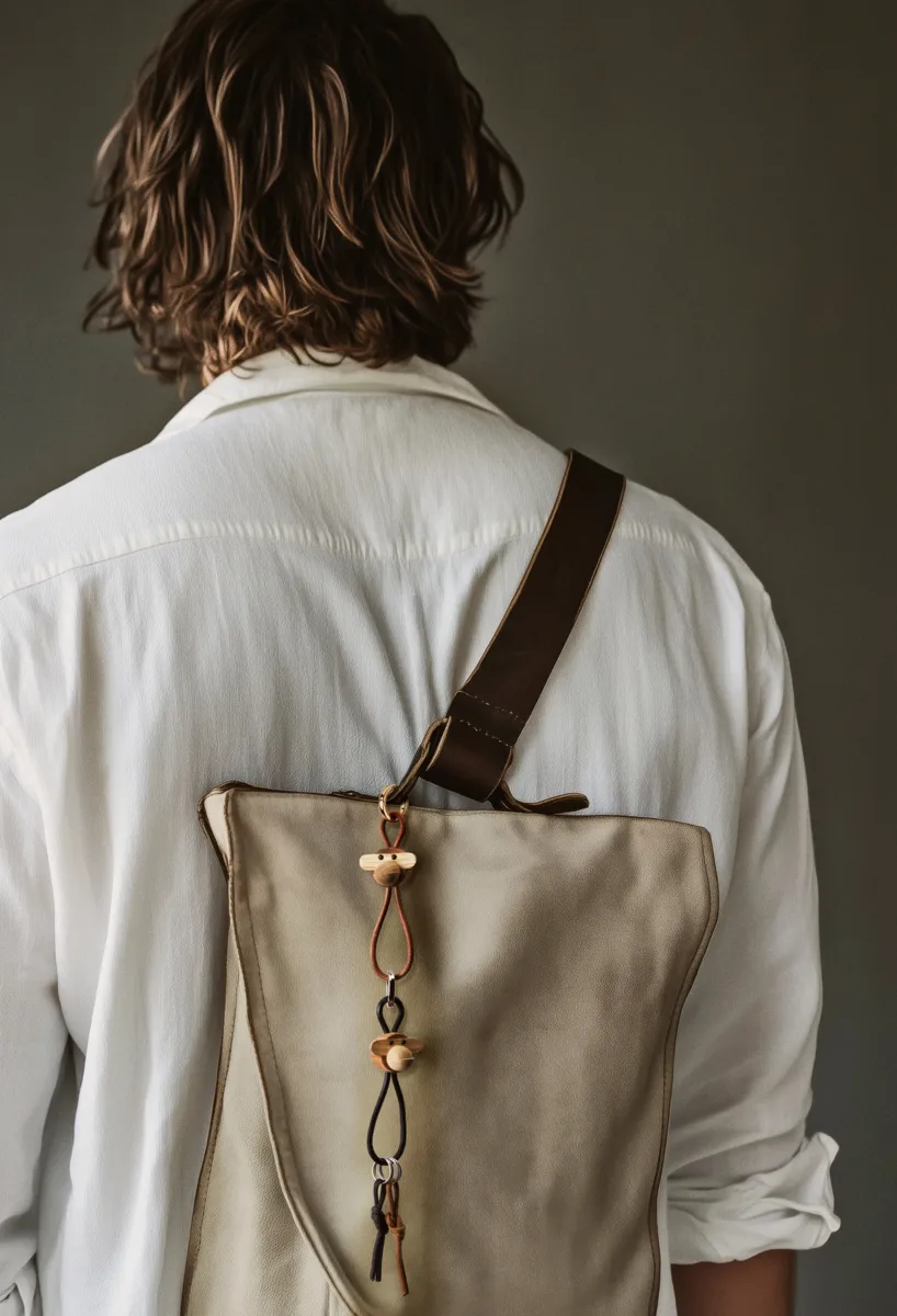 Μπρελόκ κλειδιών Kaj Bojesen μαϊμού, Teak-limba ξύλο, μαύρο δέρμα Kay Bojesen Denmark