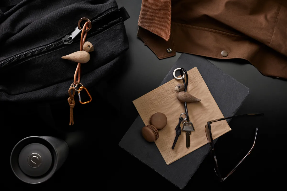 Μπρελόκ κλειδιών πουλί Kaj Bojesen, Δρυς, φυσικό δέρμα Kay Bojesen Denmark