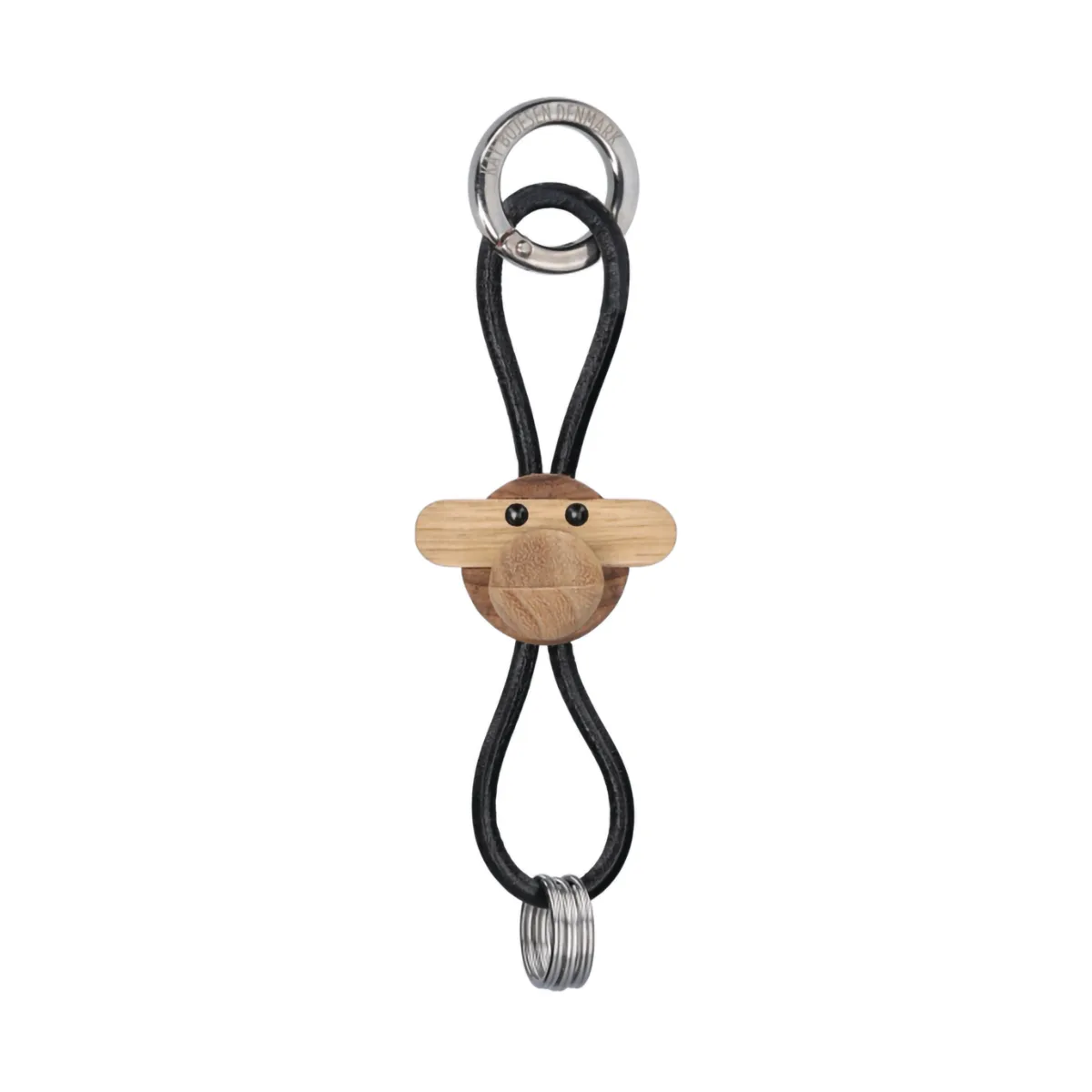 Kay Bojesen μαϊμού μπρελόκ, Teak-limba ξύλο, μαύρο δέρμα Kay Bojesen Denmark