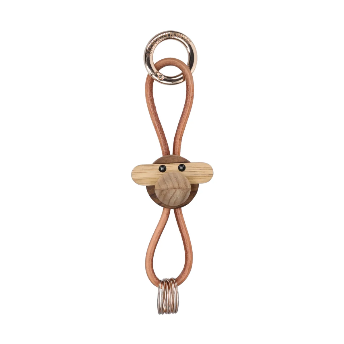 Kay Bojesen μαϊμού μπρελόκ, Teak-limba ξύλο, μαύρο δέρμα Kay Bojesen Denmark