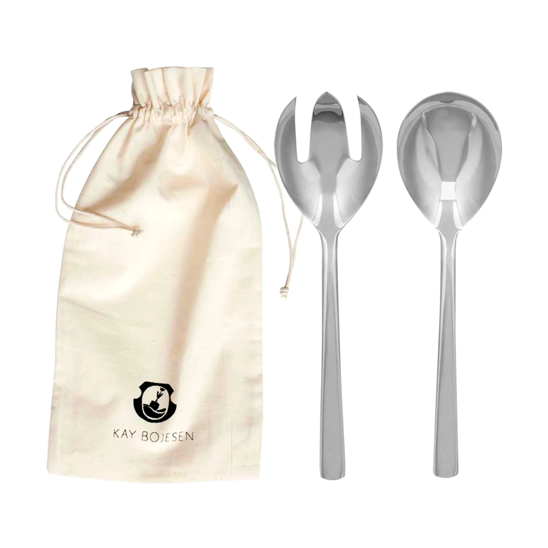 Σαλατιέρα Grand Prix με μαχαιροπίρουνα, 18,5 εκατοστά, 2 τεμάχια, Γυαλισμένο ατσάλι Kay Bojesen