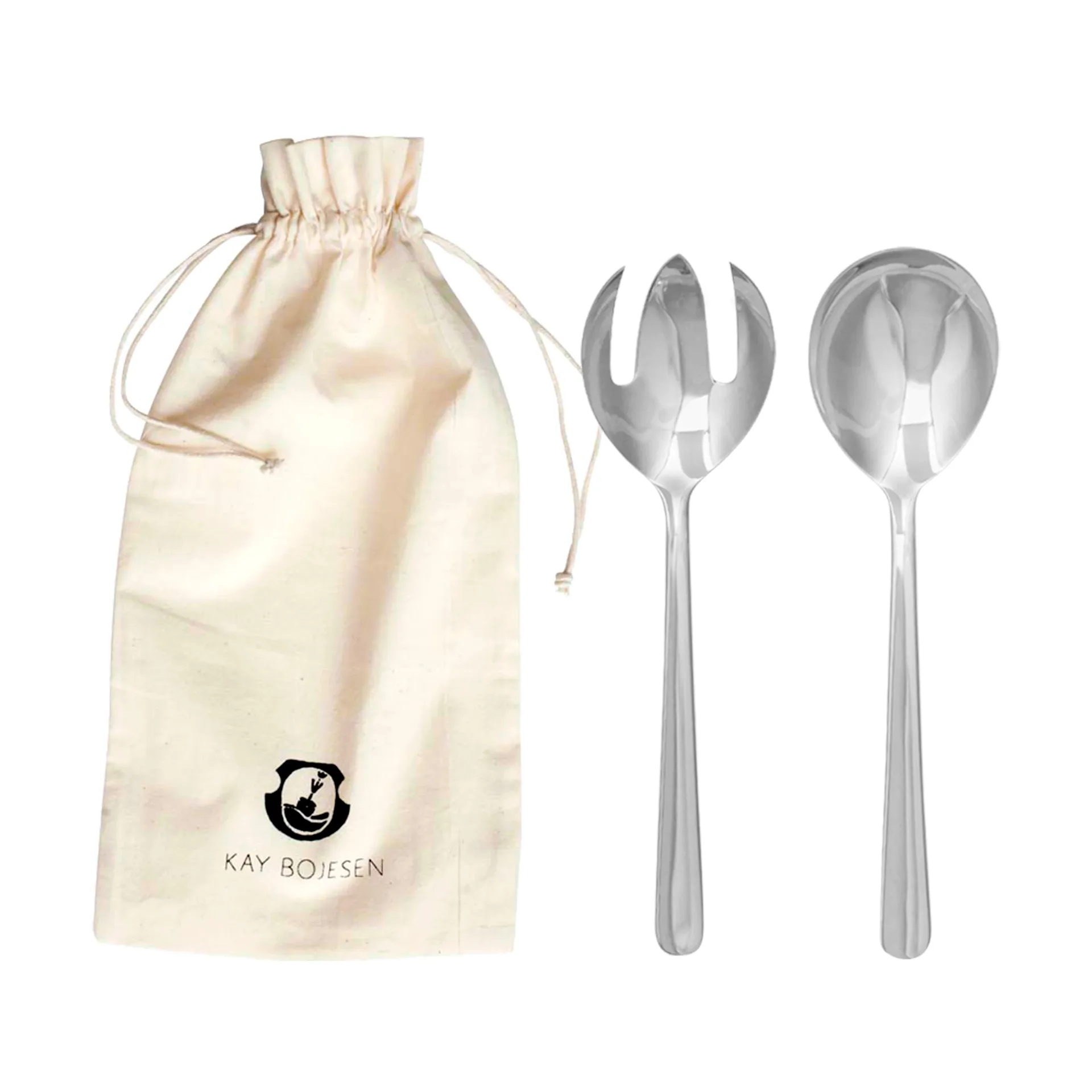 Σαλατιέρα Grand Prix με μαχαιροπήρουνα 23,5 εκατοστά, 2 τεμάχια, Γυαλισμένο ατσάλι Kay Bojesen