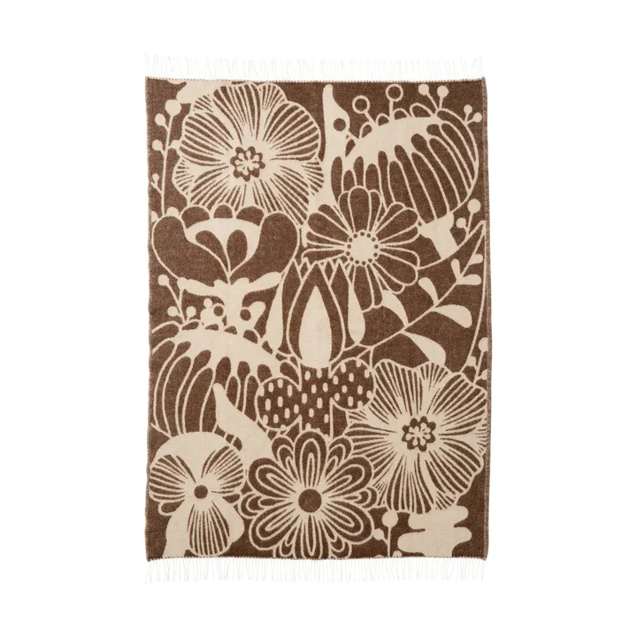 Blomranka μάλλινη κουβέρτα - Brown-beige, 130x200 εκ. - Klippan Yllefabrik