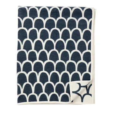 Feathers σενίλ κουβέρτα - σκούρο μπλε - Klippan Yllefabrik