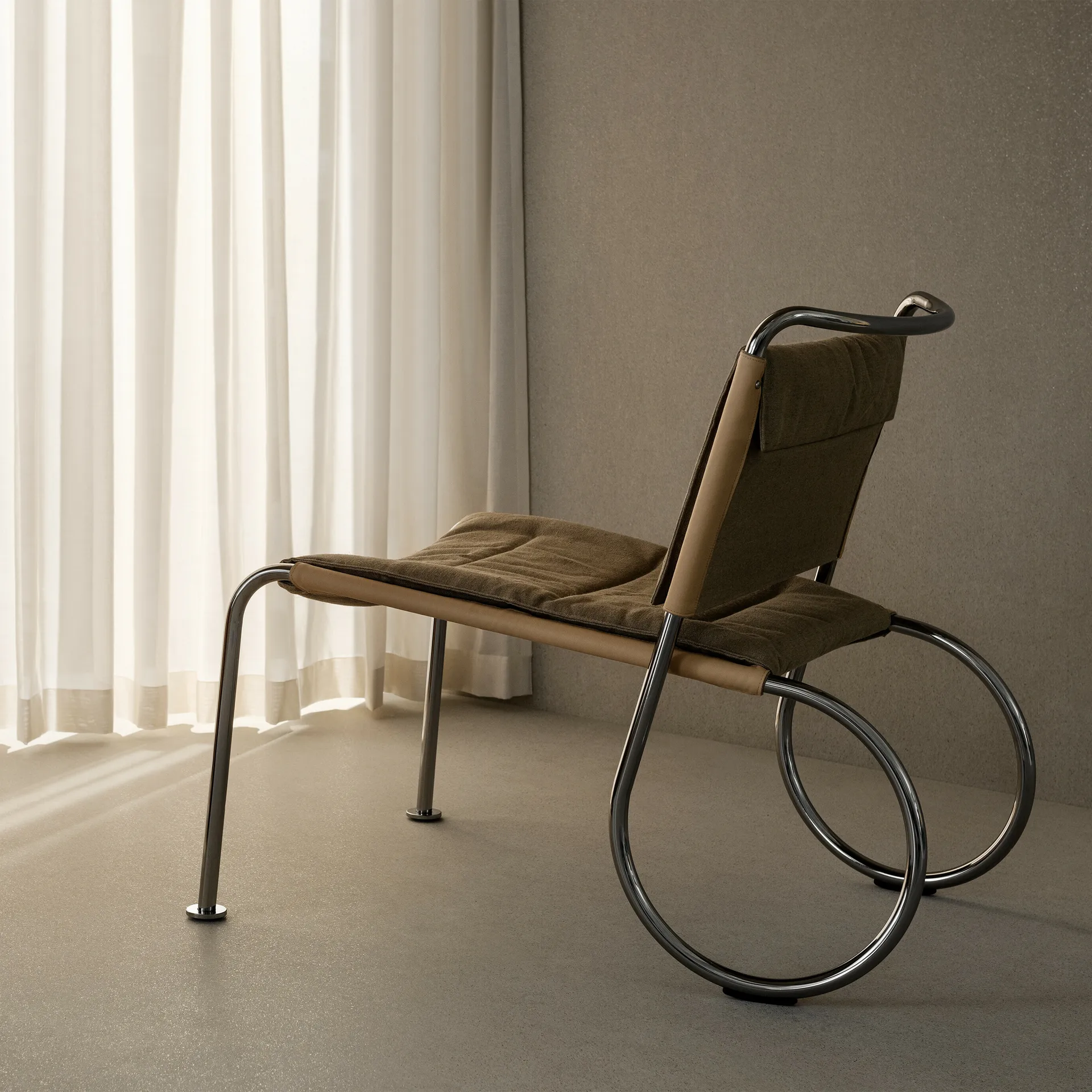 Καρέκλα Corso easy chair, Elmo Nordic δέρμα Natur-λινό ύφασμα-χρώμιο Lammhults