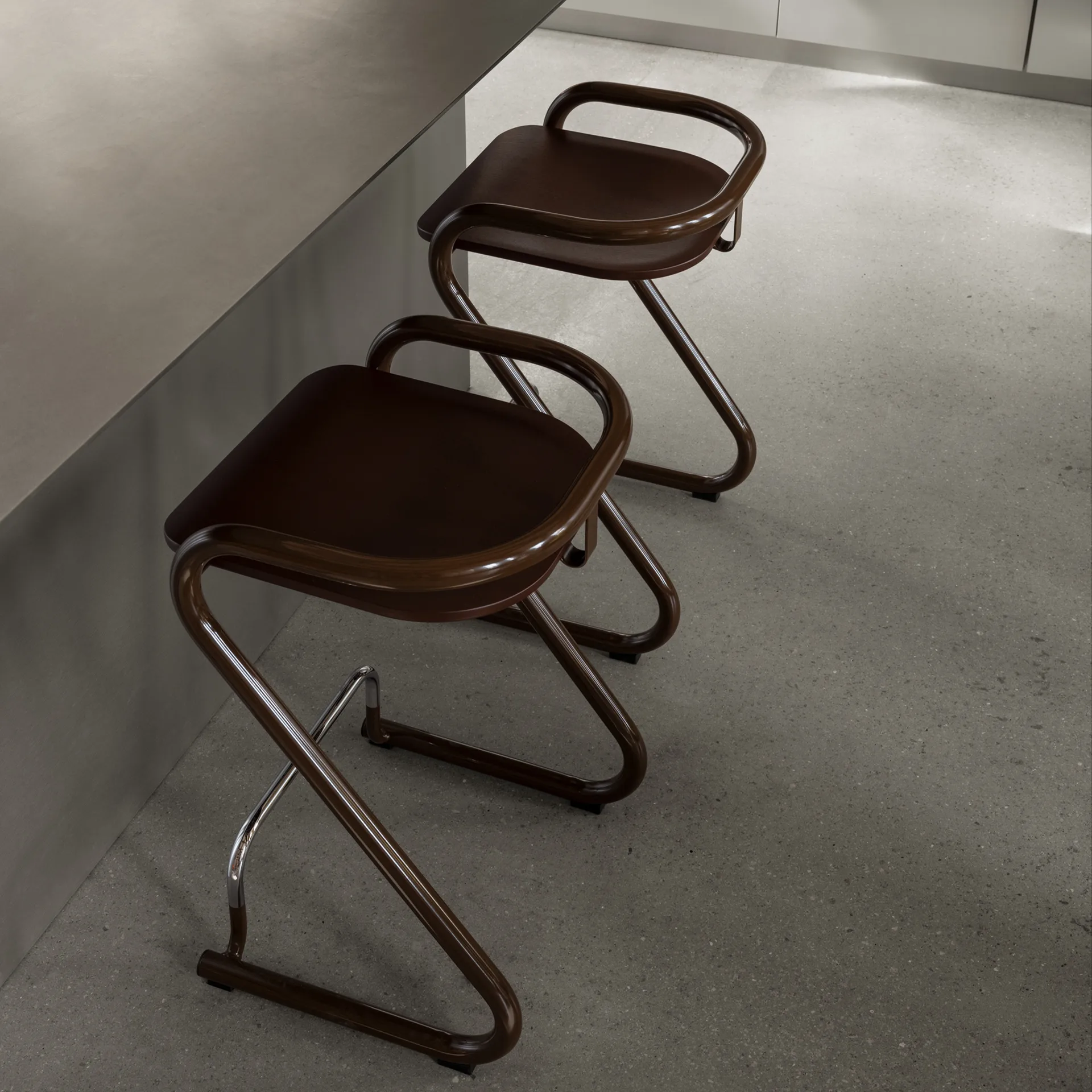 S70-3 σκαμπό μπαρ, Elmo Nordic δέρμα Cognac-χρωμιωμένη βάση Lammhults