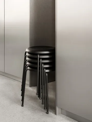 Taburett σκαμπό - Μαύρο δέρμα-χρωμιωμένη βάση, 45 cm - Lammhults