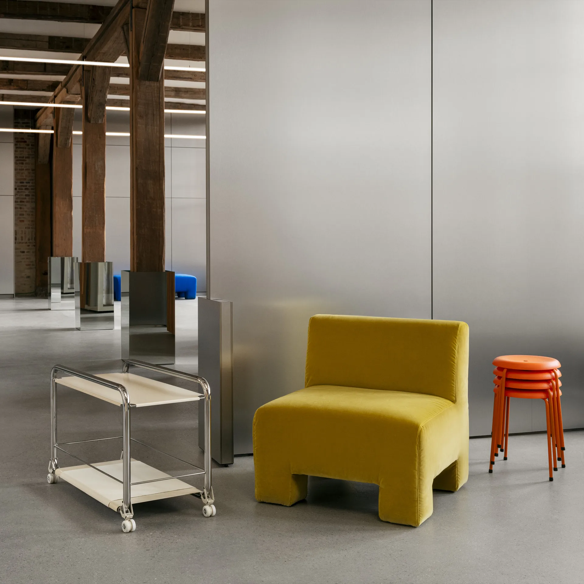 Tension καρότσι με ροδάκια, Χρώμιο-beige-beige δερμάτινο χαλί Lammhults