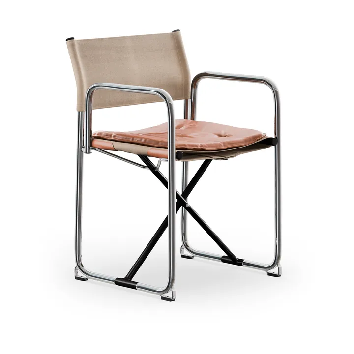 X75-2 πολυθρόνα - Λινό ύφασμα φυσικό-Elmo Nordic δέρμα Cognac-χρωμιωμένα πόδια - Lammhults