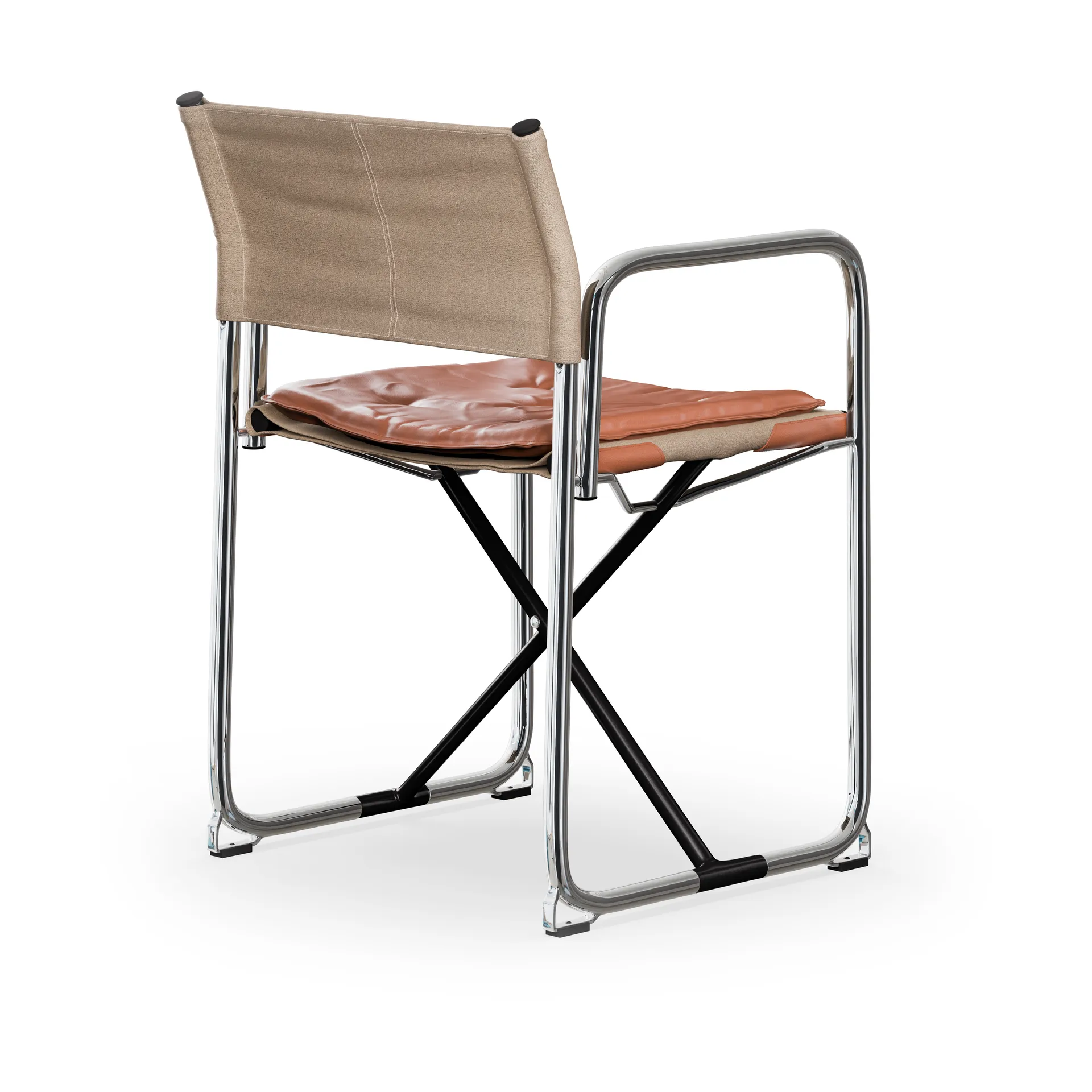 X75-2 πολυθρόνα, Λινό ύφασμα φυσικό-Elmo Nordic δέρμα Cognac-χρωμιωμένα πόδια Lammhults