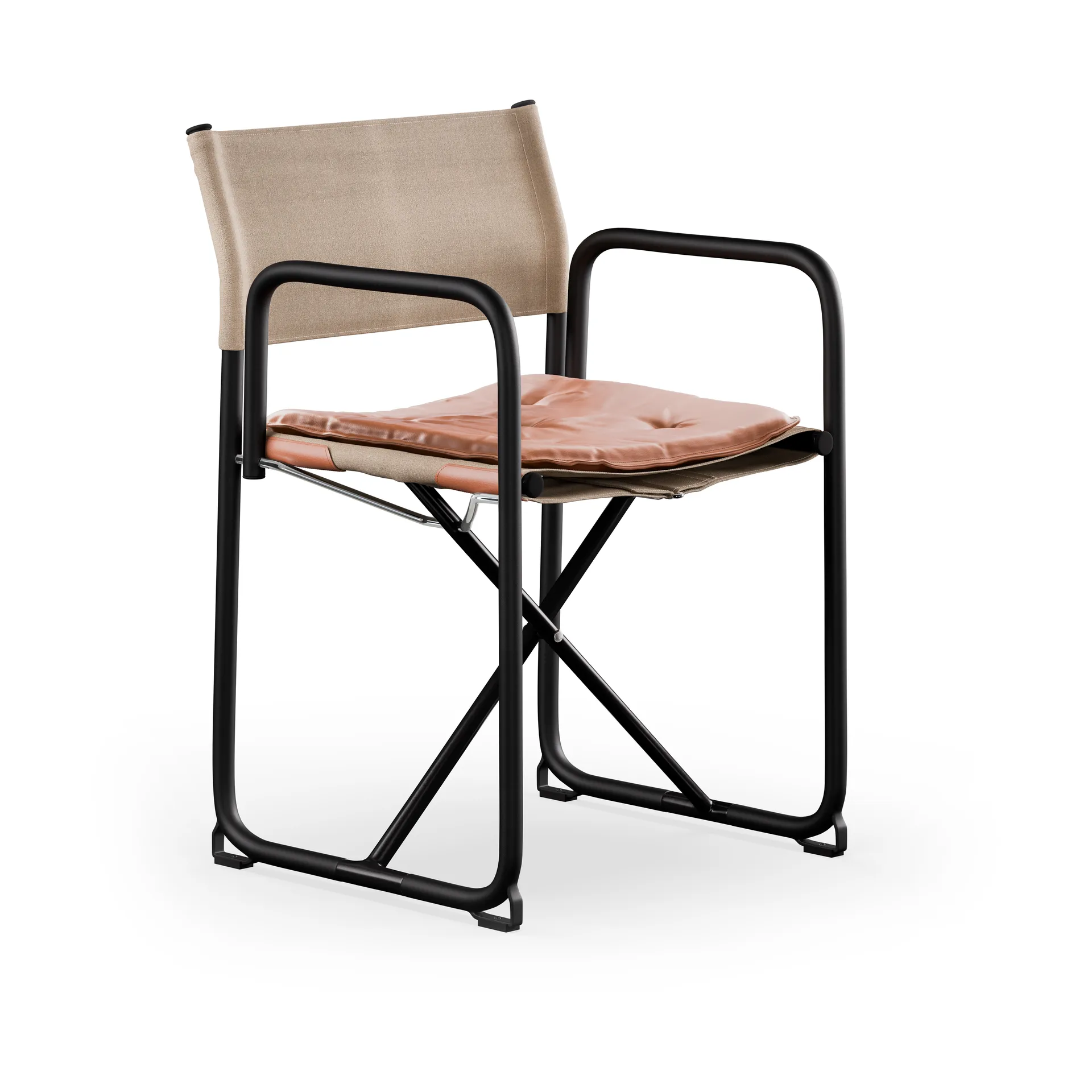 X75-2 πολυθρόνα, Λινό ύφασμα φυσικό-Elmo Nordic δέρμα Cognac-μαύρα πόδια Lammhults