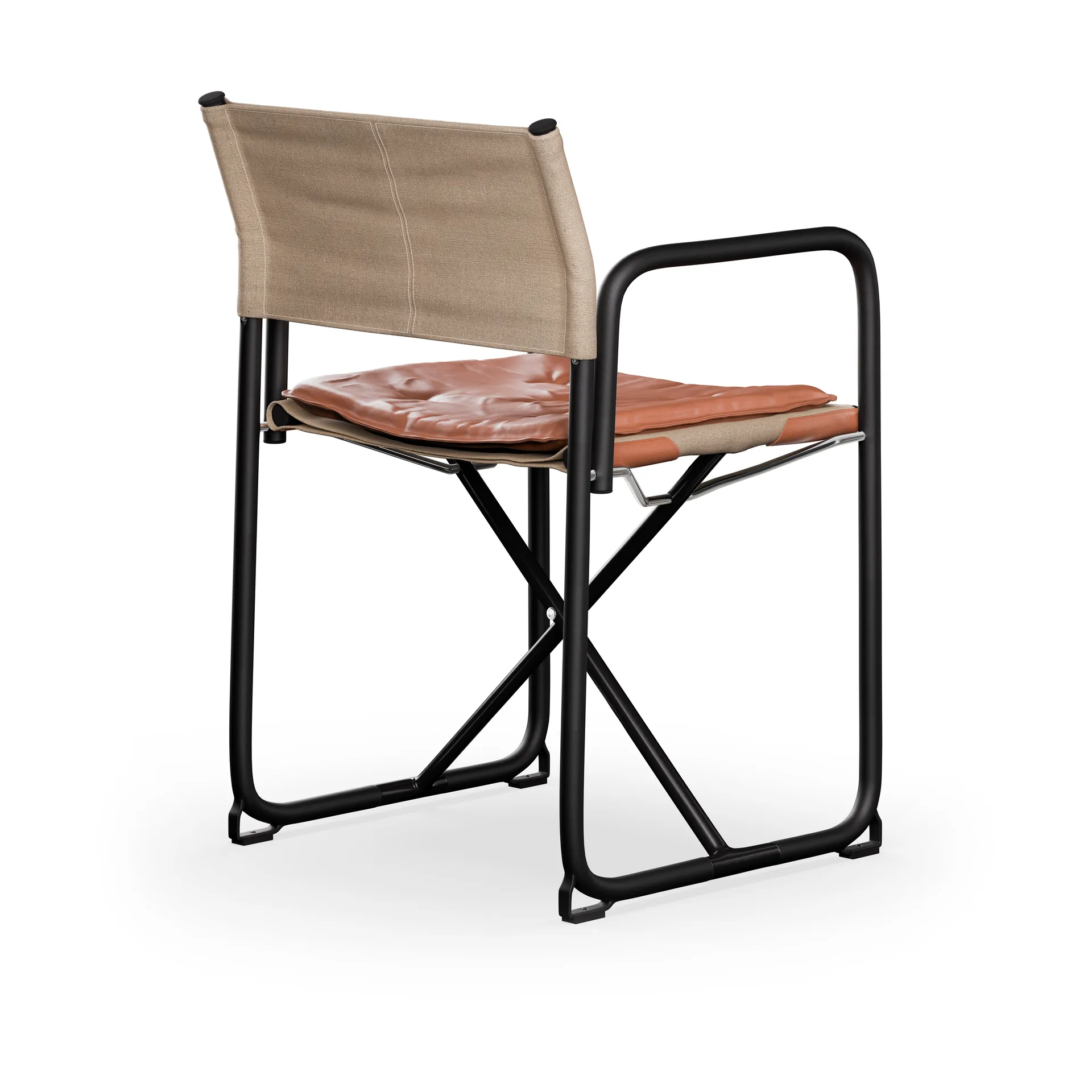 X75-2 πολυθρόνα, Λινό ύφασμα φυσικό-Elmo Nordic δέρμα Cognac-μαύρα πόδια Lammhults