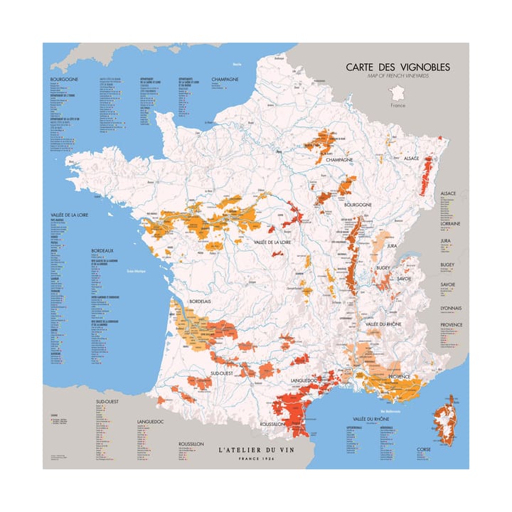 L'Atelier χάρτης κρασιών Γαλλίας - 57x57 εκ. - L'Atelier du Vin