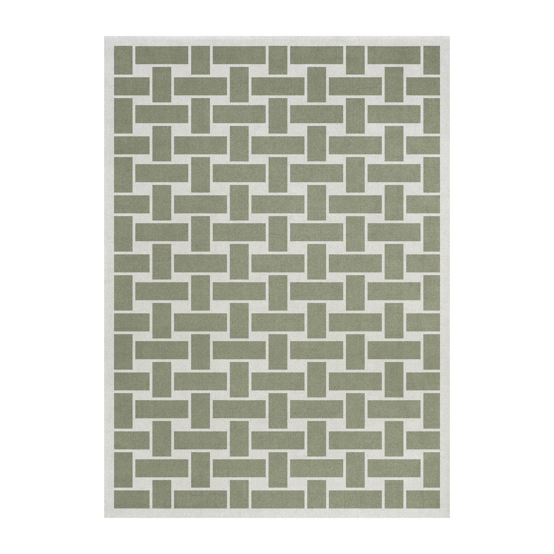 60S Geo Basket Weave μάλλινο χαλί, Olive-180x270 cm Layered