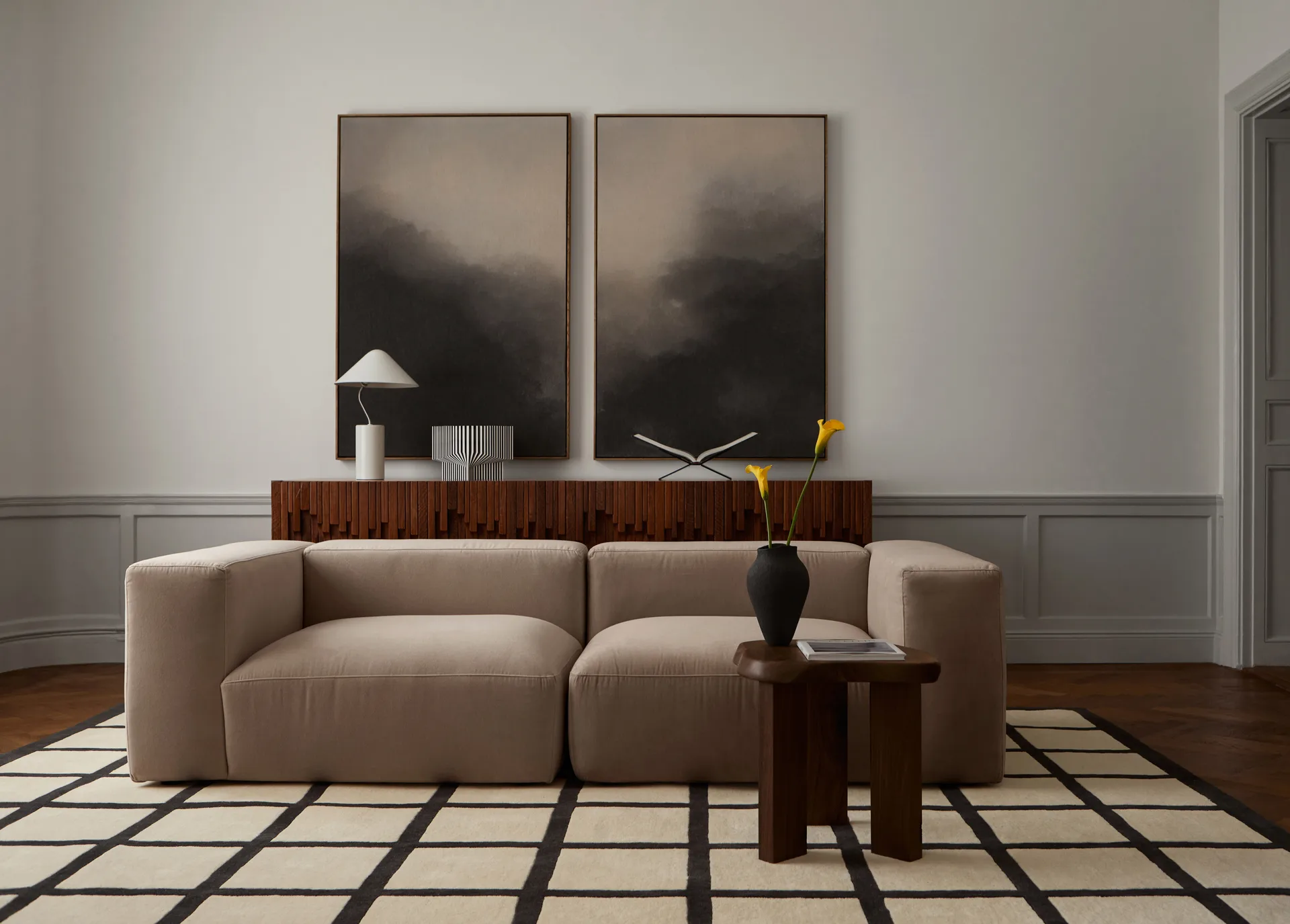 Μάλλινο χαλί Avenue Checked, Bone White, 200x300 cm Layered