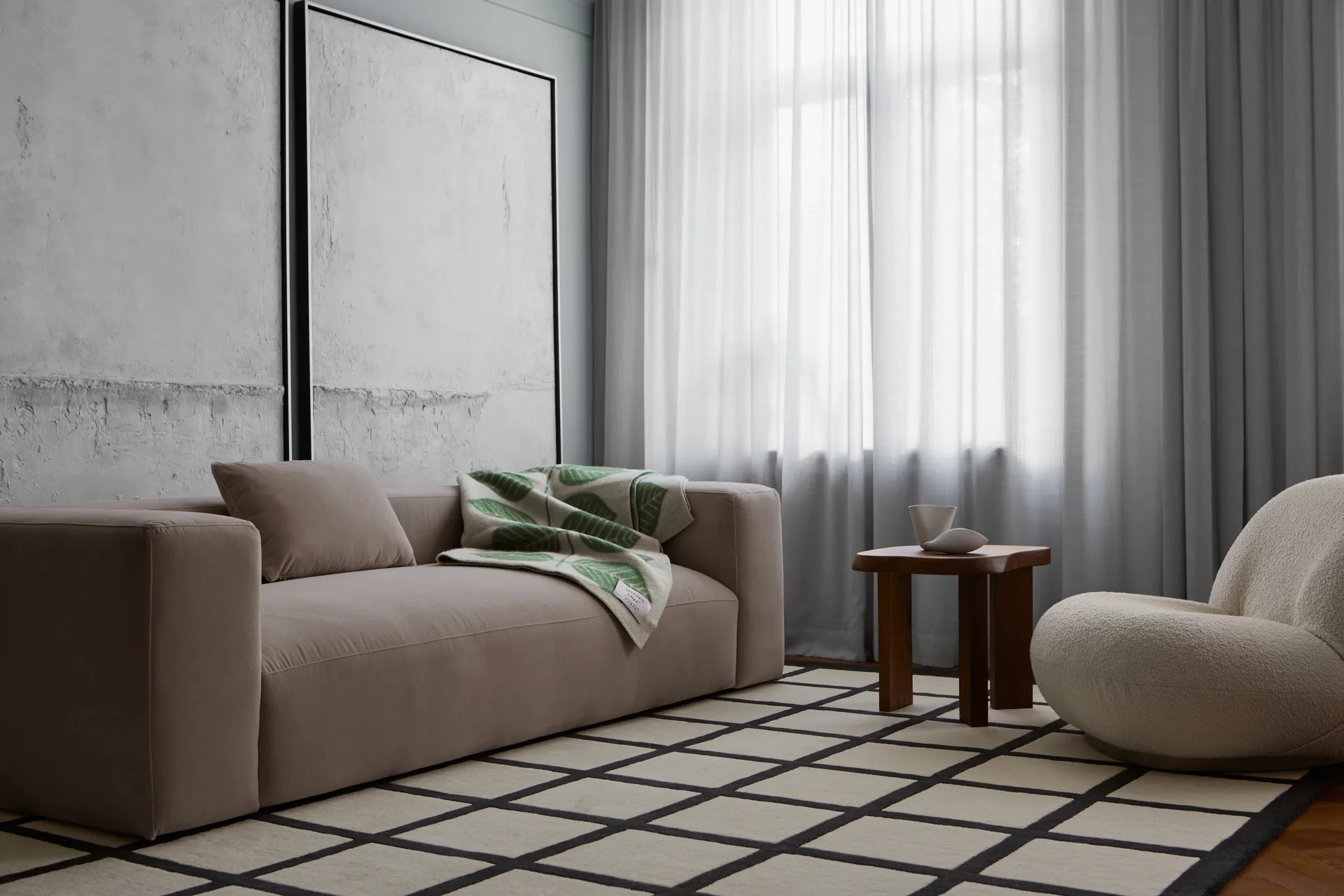 Μάλλινο χαλί Avenue Checked, Bone White-250x350 cm Layered