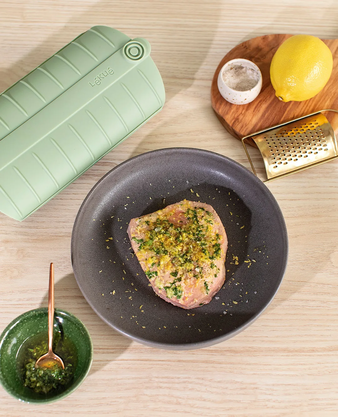 Lékué ατμομάγειρας, Πράσινο, με δίσκο, σετ 2 τεμαχίων Lékué