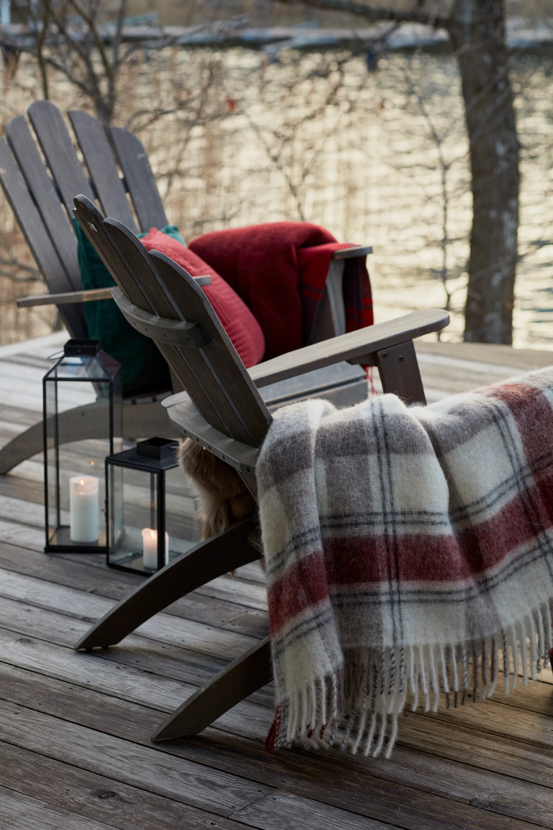 Καρό κουβέρτα από ανάμεικτο μοχέρ 130x170 εκ, Κόκκινο-μπεζ-λευκό Lexington