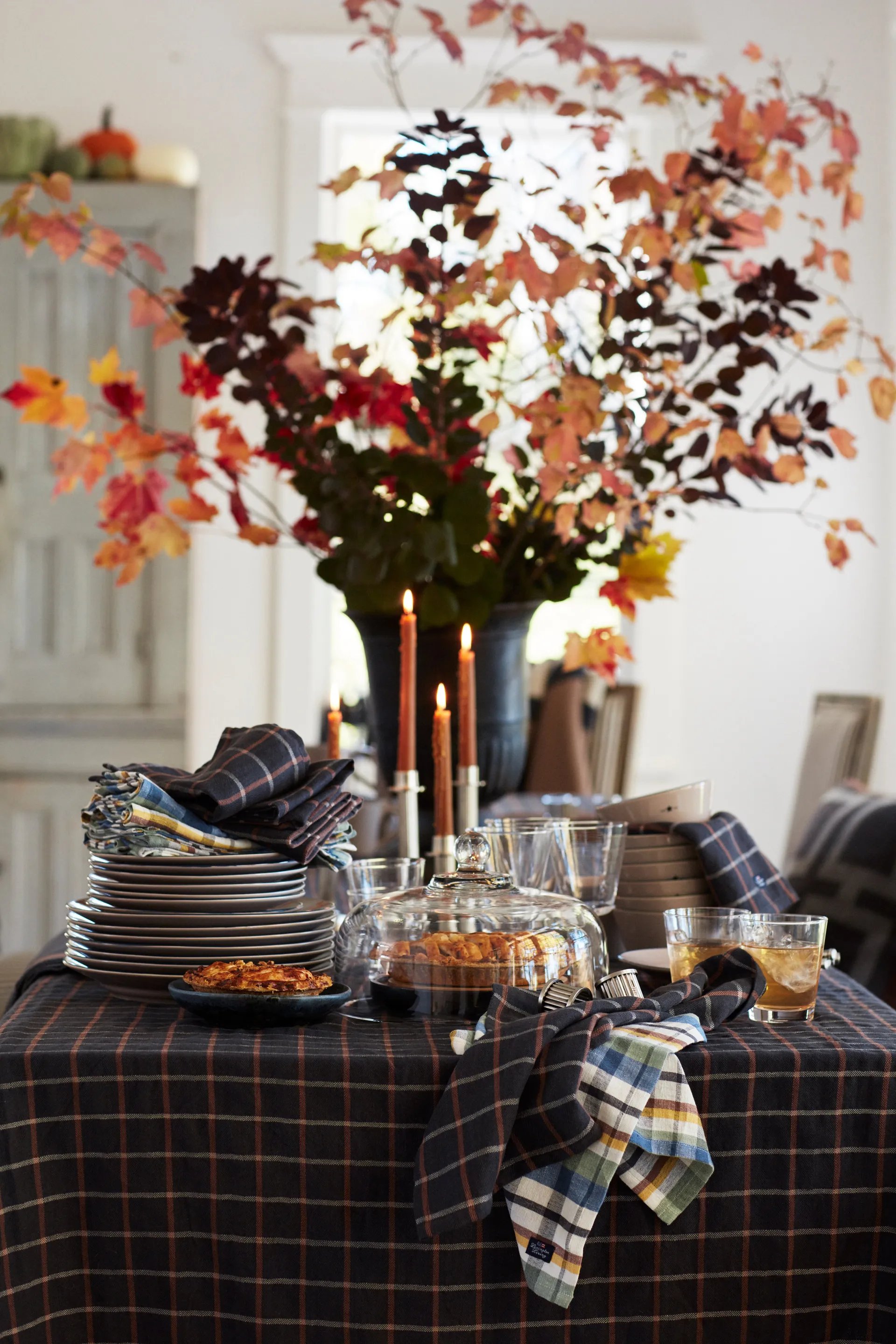 Καρό βαμβακερό λινό τραπεζομάντιλο 150x350 cm, Dark grey-beige Lexington