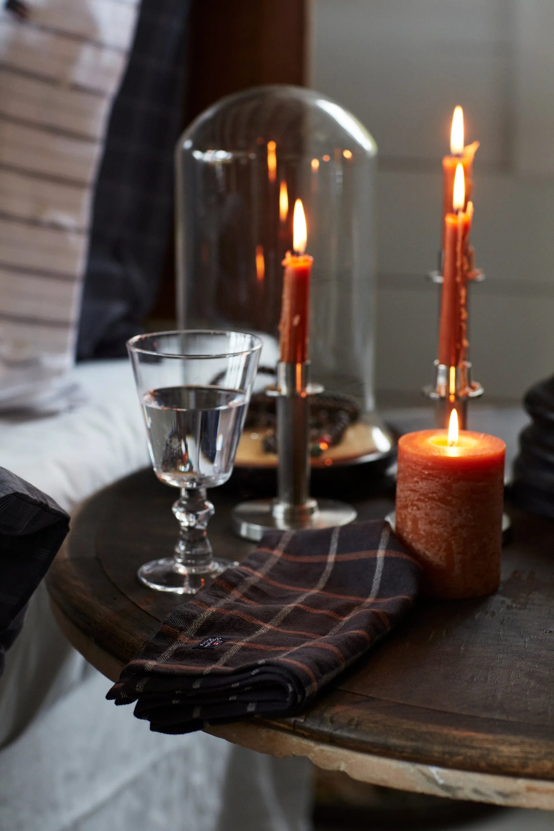 Καρό βαμβακερή λινή πετσέτα 50x50 cm, Dark grey-beige Lexington