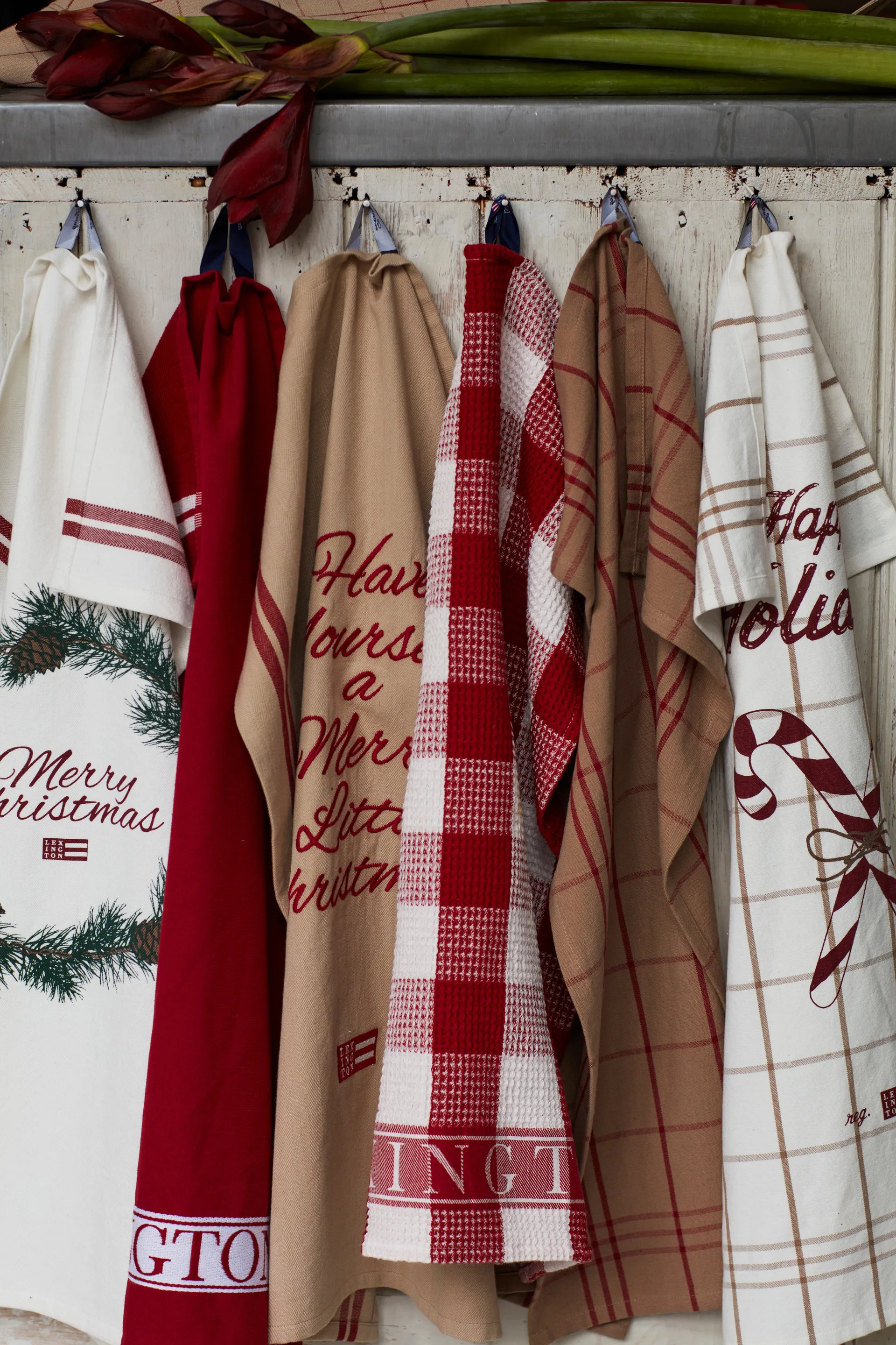 Candy Cane Organic Cotton Πετσέτα κουζίνας 50x70 εκ, Λευκό-μπεζ-γκρι Lexington