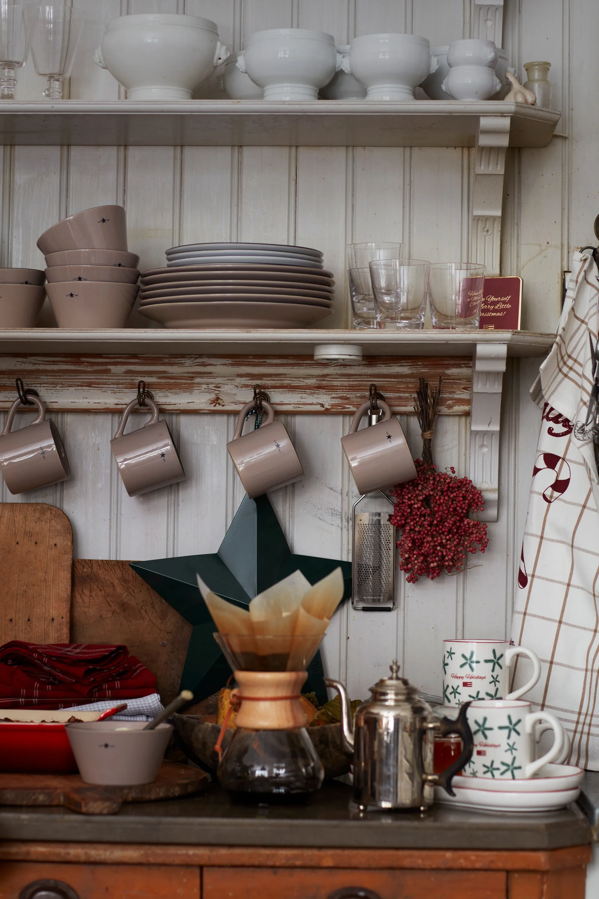 Candy Cane Organic Cotton Πετσέτα κουζίνας 50x70 εκ, Λευκό-μπεζ-γκρι Lexington