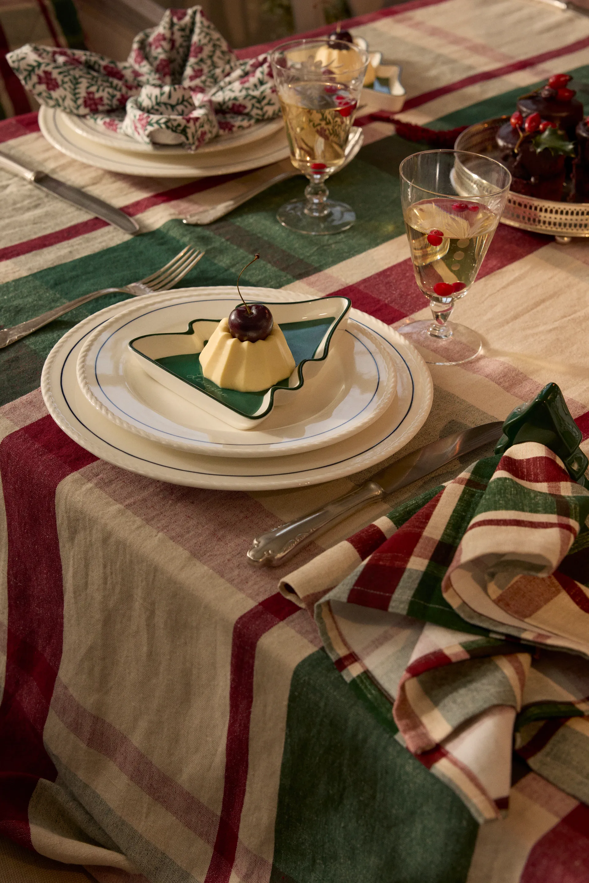 Πράσινο-κόκκινο Checked λινό/βαμβάκι τραπεζομάντηλο, 150x350 εκ. Lexington