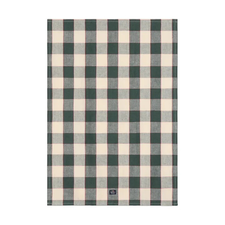 Checked λινό/βαμβάκι πετσέτα κουζίνας 50x70 εκ. - Πράσινο-ανοιχτό μπεζ-κόκκινο - Lexington