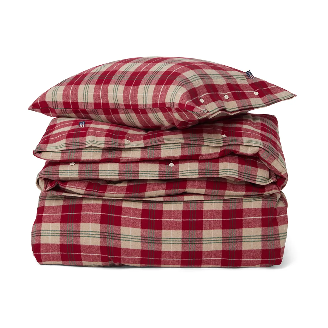 Checked cotton flannel σετ κρεβατοκάμαρας, Κόκκινο-μπεζ-πράσινο-λευκό Lexington