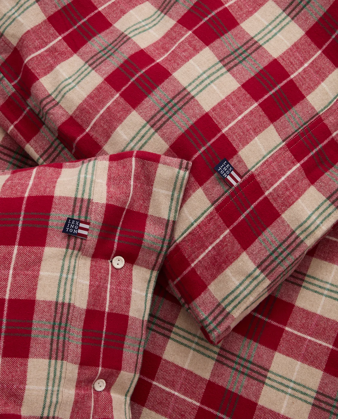 Checked cotton flannel σετ κρεβατοκάμαρας, Κόκκινο-μπεζ-πράσινο-λευκό Lexington