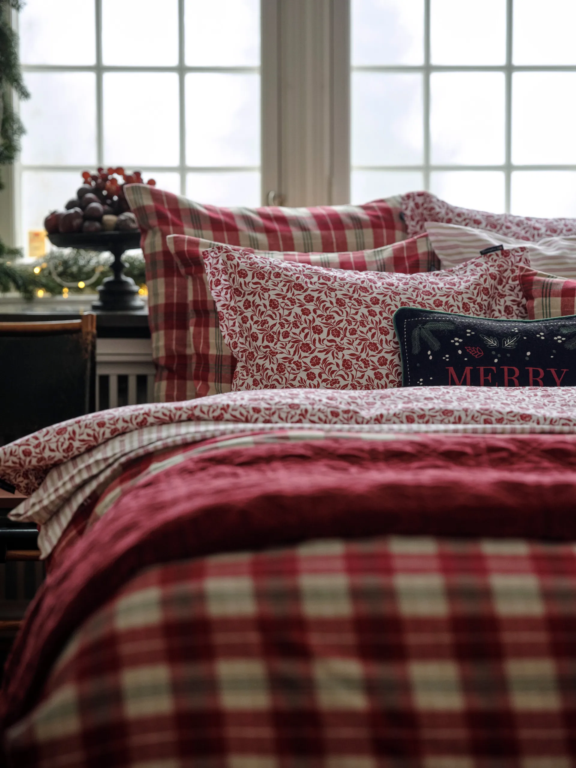 Checked cotton flannel σετ κρεβατοκάμαρας, Κόκκινο-μπεζ-πράσινο-λευκό Lexington
