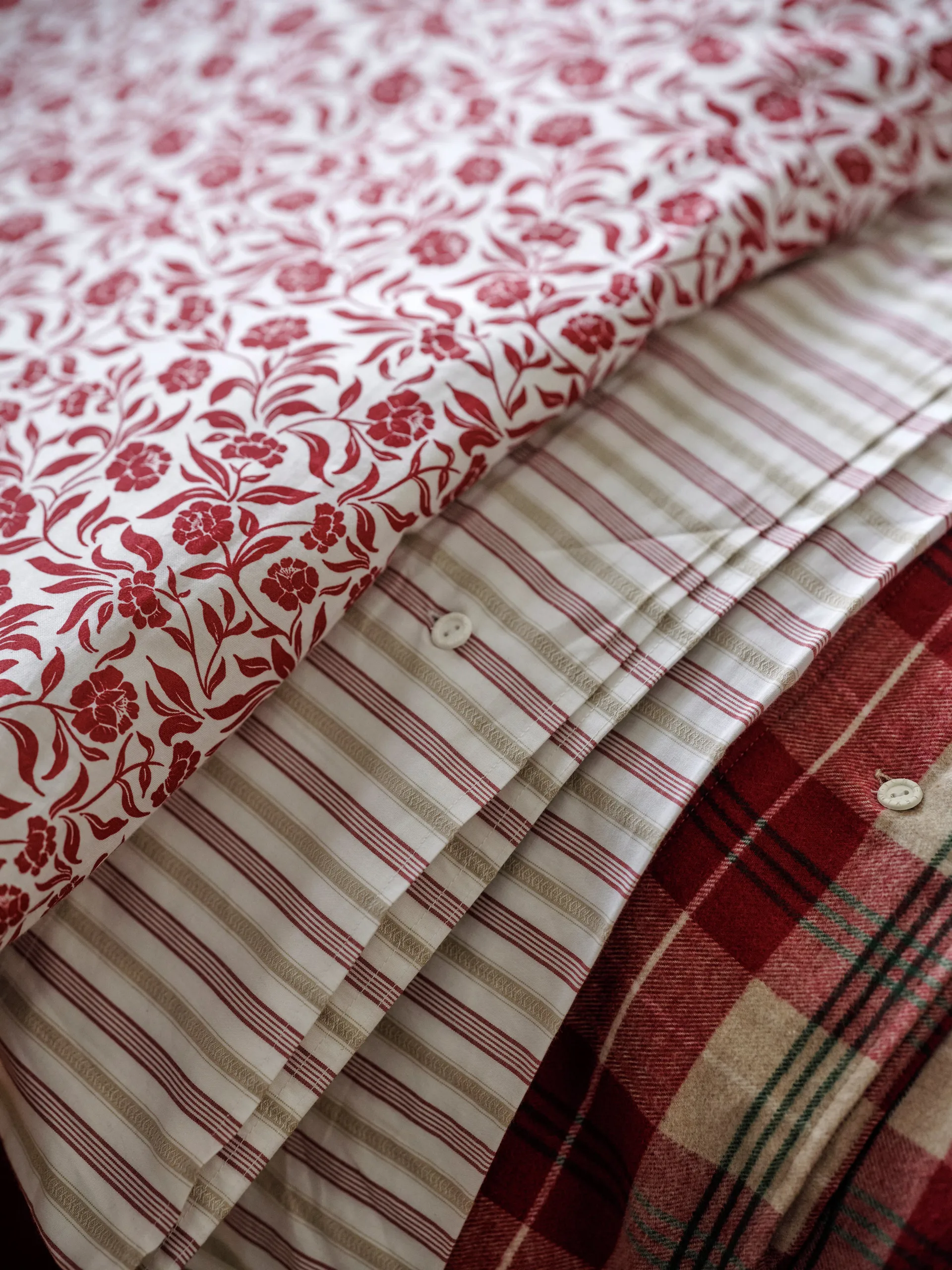 Checked cotton flannel σετ κρεβατοκάμαρας, Κόκκινο-μπεζ-πράσινο-λευκό Lexington