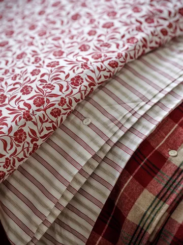 Checked cotton flannel σετ κρεβατοκάμαρας - Κόκκινο-μπεζ-πράσινο-λευκό - Lexington