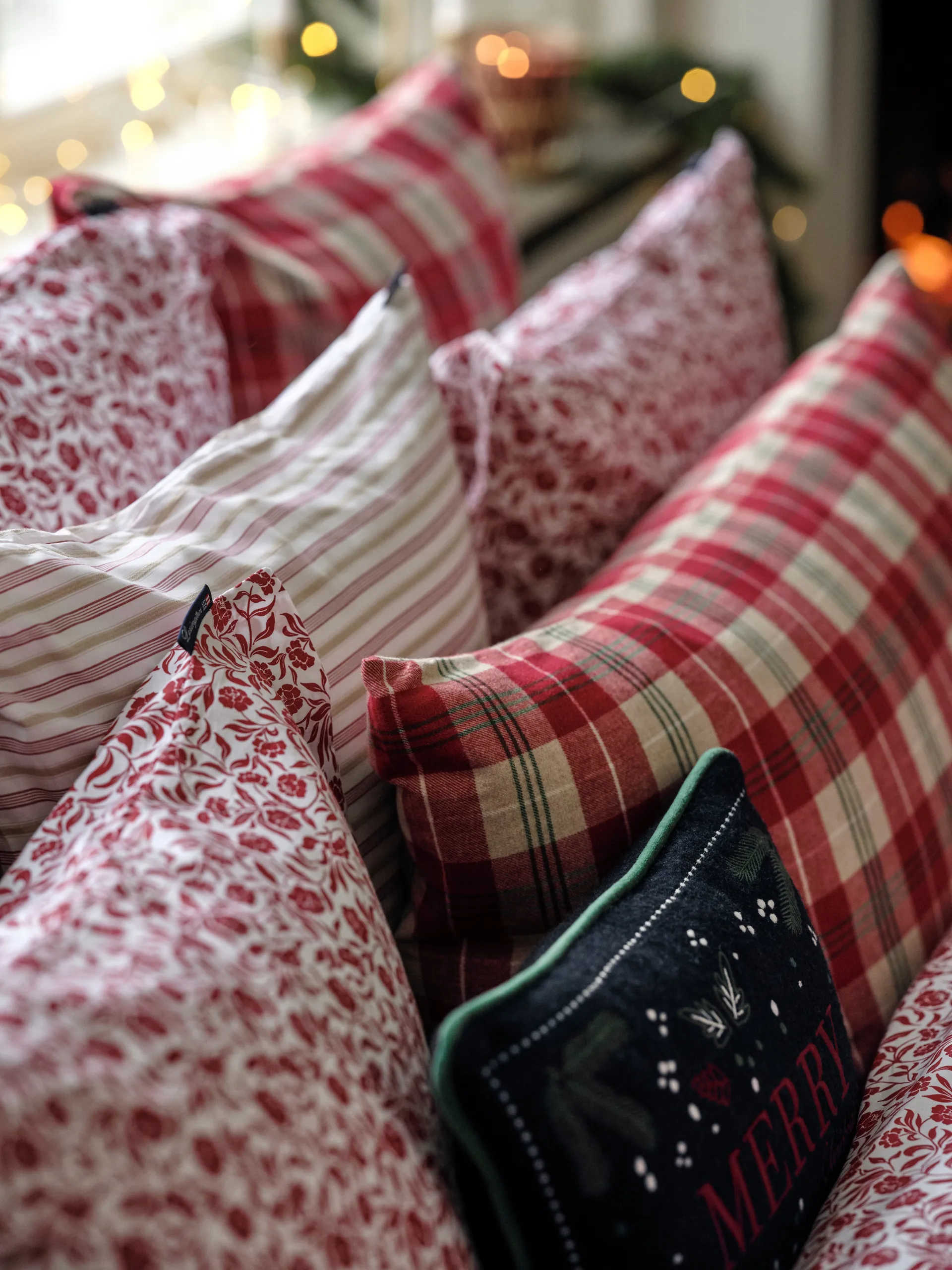 Checked cotton flannel σετ κρεβατοκάμαρας, Κόκκινο-μπεζ-πράσινο-λευκό Lexington