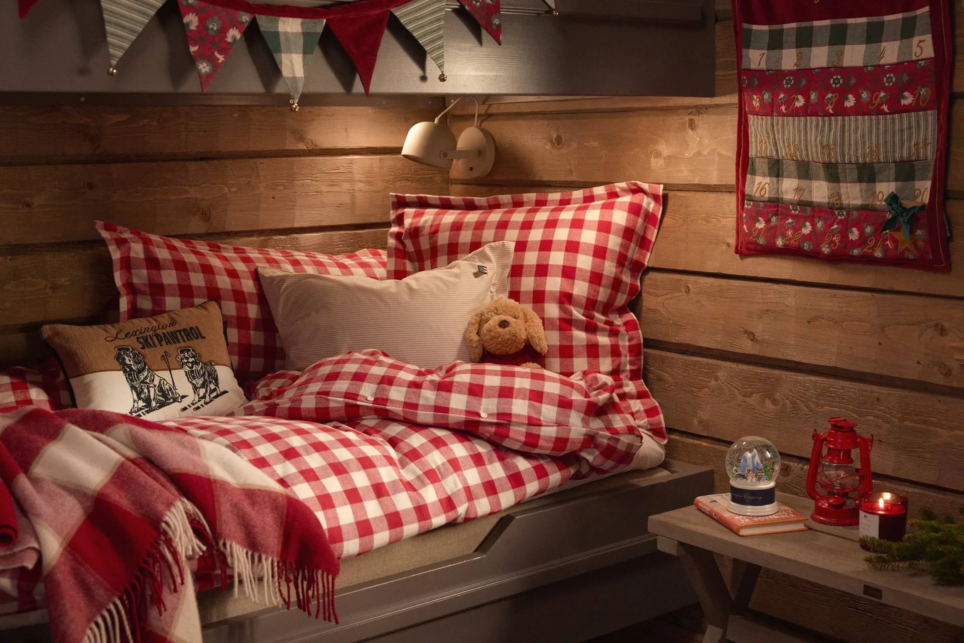 Checked cotton flannel σετ κρεβατοκάμαρας, Κόκκινο-ανοιχτό μπεζ, 50x60 εκ./150x210 εκ. Lexington