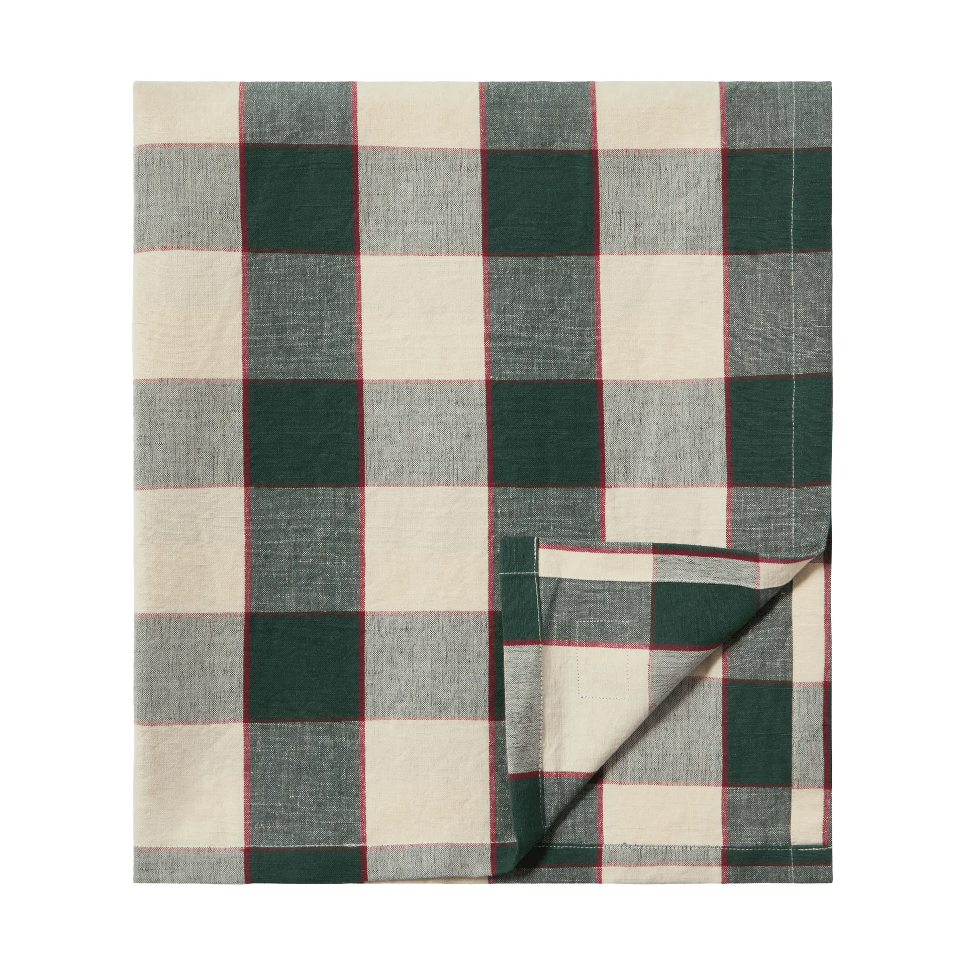 Checked Cotton Linen τραπεζομάντιλο 150x250 εκ., Πράσινο-ανοιχτό μπεζ-κόκκινο Lexington